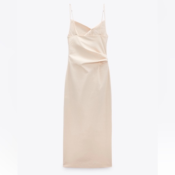 Zara DRAPED MIDI DRESS. Ecru. Size XS. NWT. - Picture 7 of 9